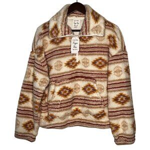 Hippie Rose  XL Cropped Cream Aztec Faux Fur Pop-over SweaterSoft Warm  Cozy